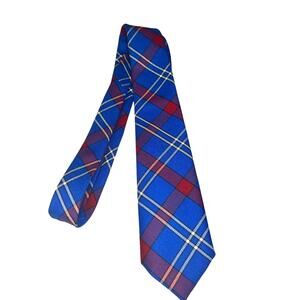 Ingles Buchan Tie in 100% Pure New Wool Plaid in Blue Red White Made in Scotland